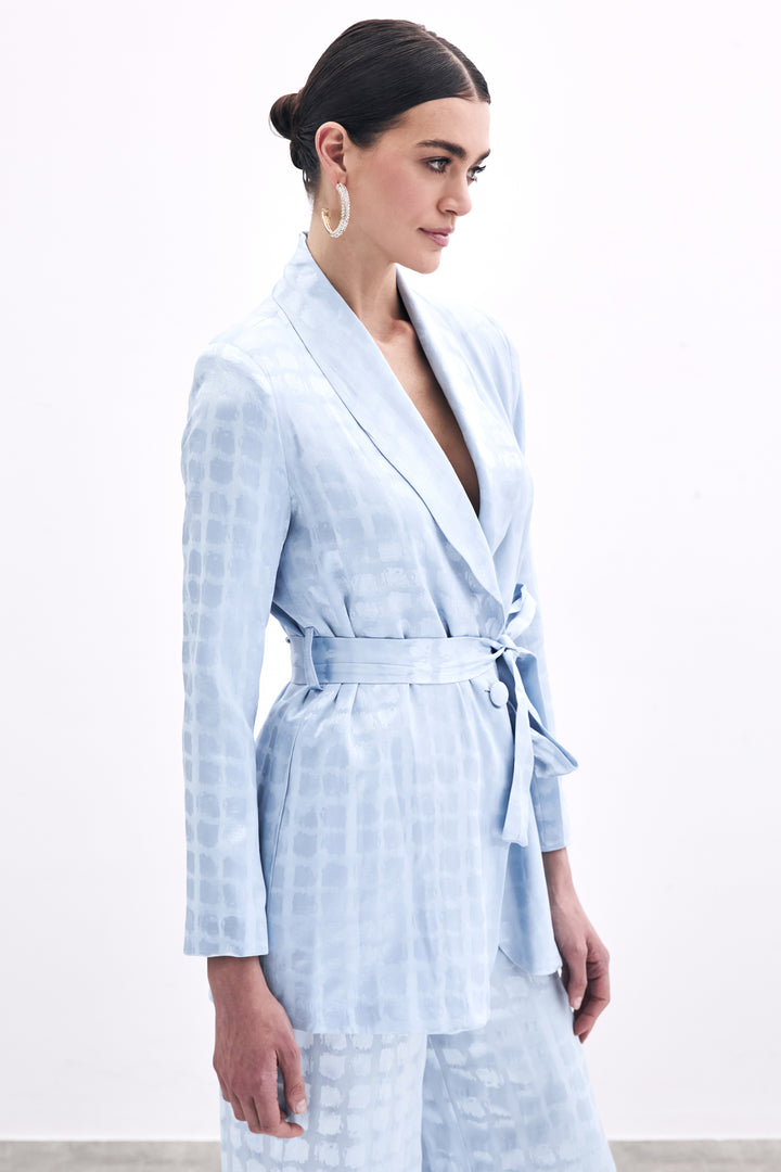 Sateen Veste à Ceinture Imprimée à Carreaux - bebe Bleu