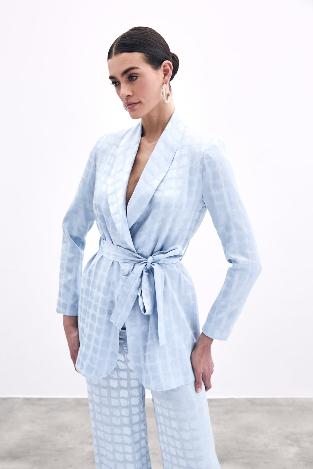Sateen Veste à Ceinture Imprimée à Carreaux - bebe Bleu
