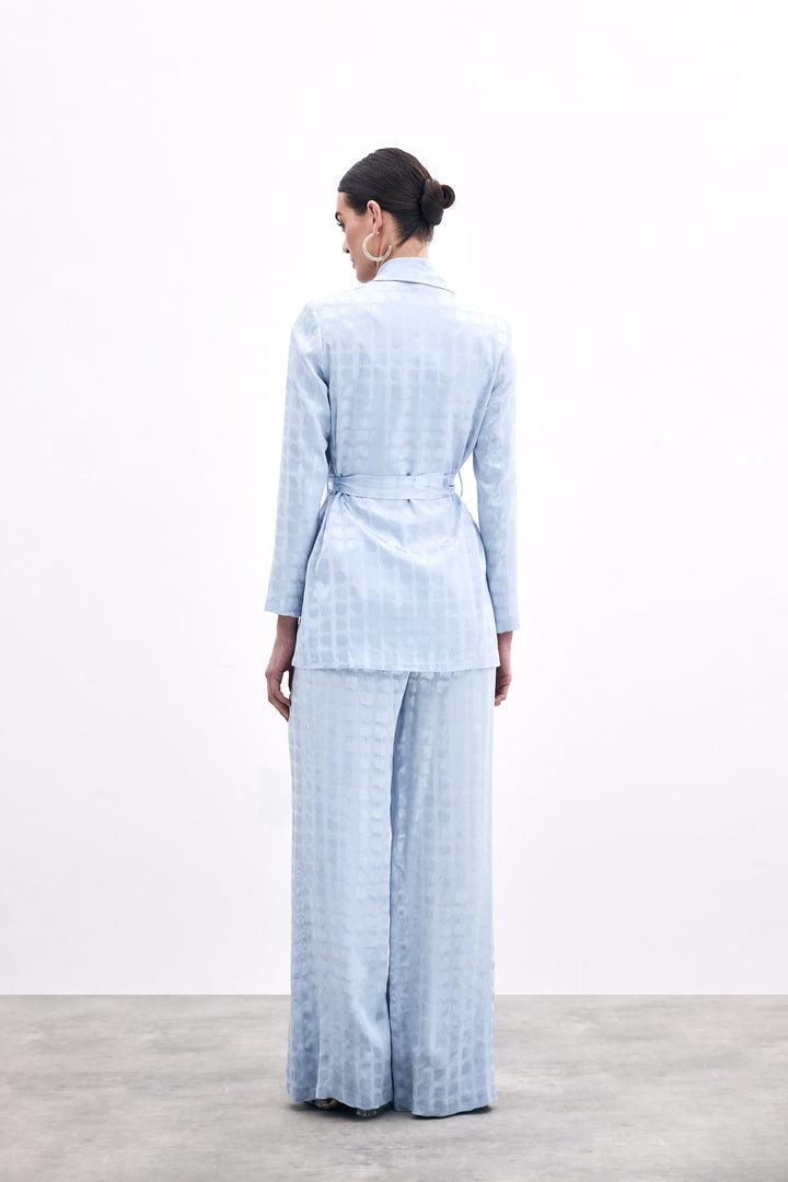 Sateen Veste à Ceinture Imprimée à Carreaux - bebe Bleu