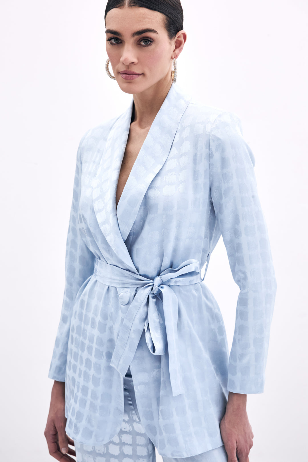 Sateen Veste à Ceinture Imprimée à Carreaux - bebe Bleu