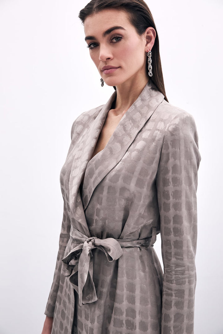 Sateen Veste à Ceinture Imprimée à Carreaux - Vison