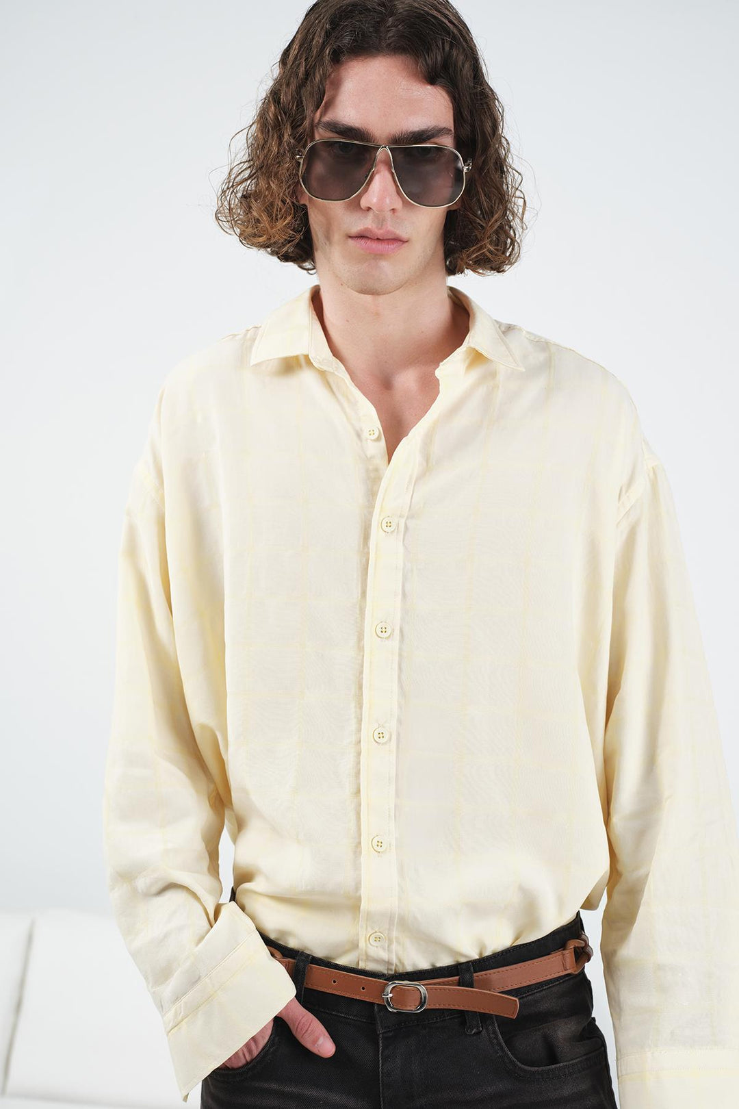 Giesto Chemise en modal à carreaux jaune - Jaune