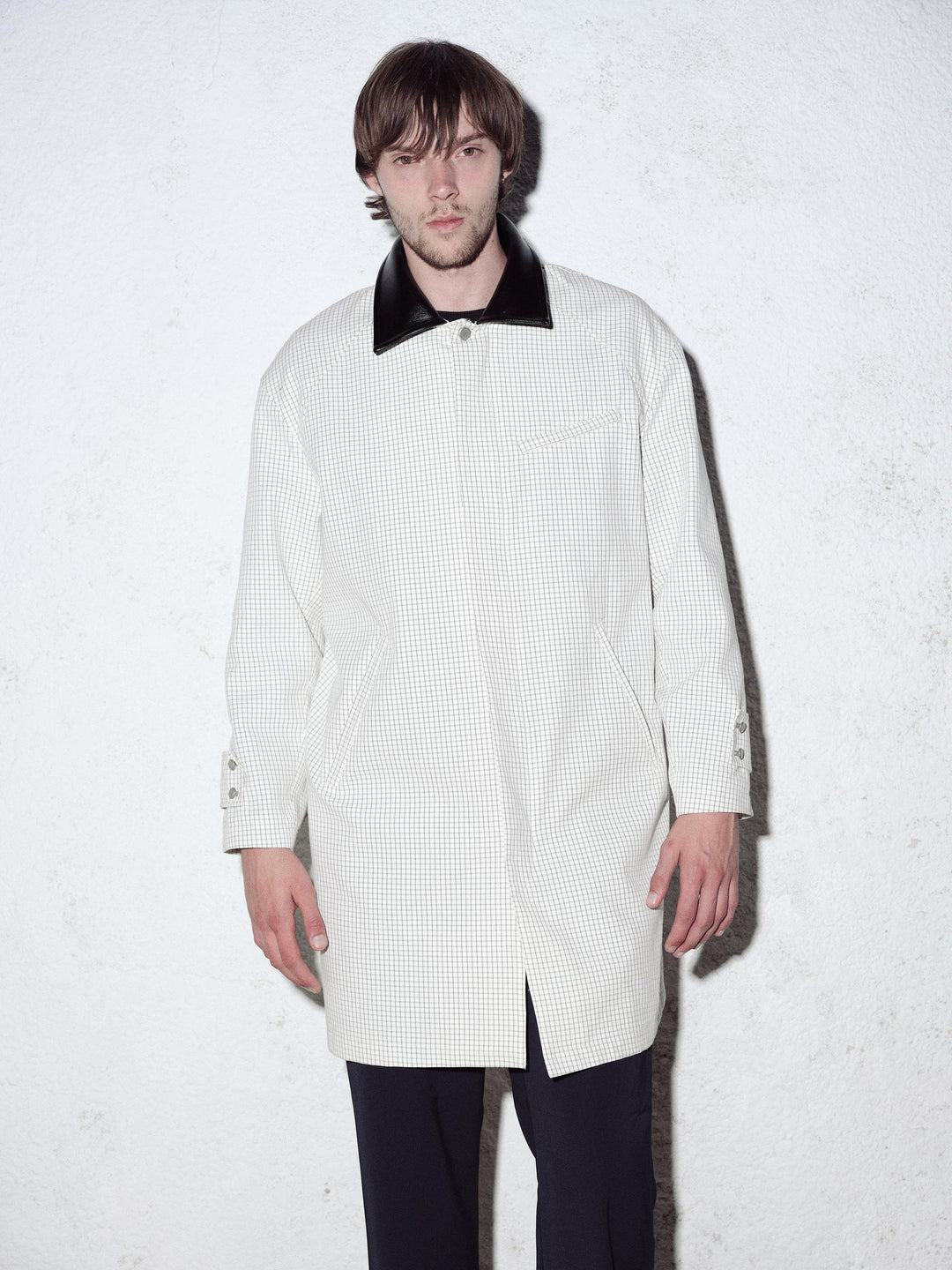 Giesto Trench-coat Écru à Col Contrasté à Carreaux - Écru