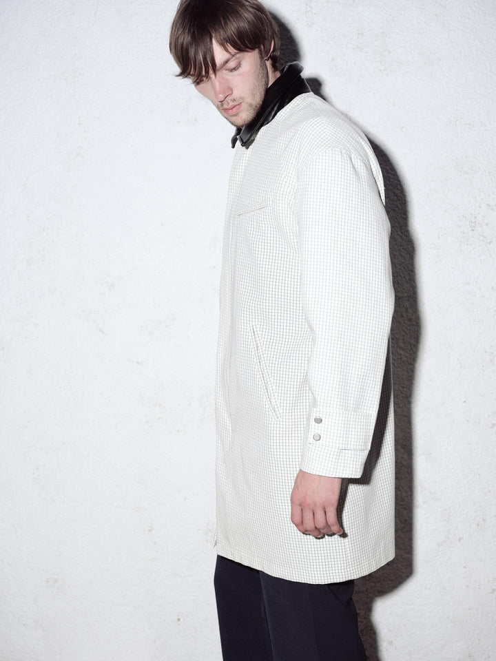 Giesto Trench-coat Écru à Col Contrasté à Carreaux - Écru