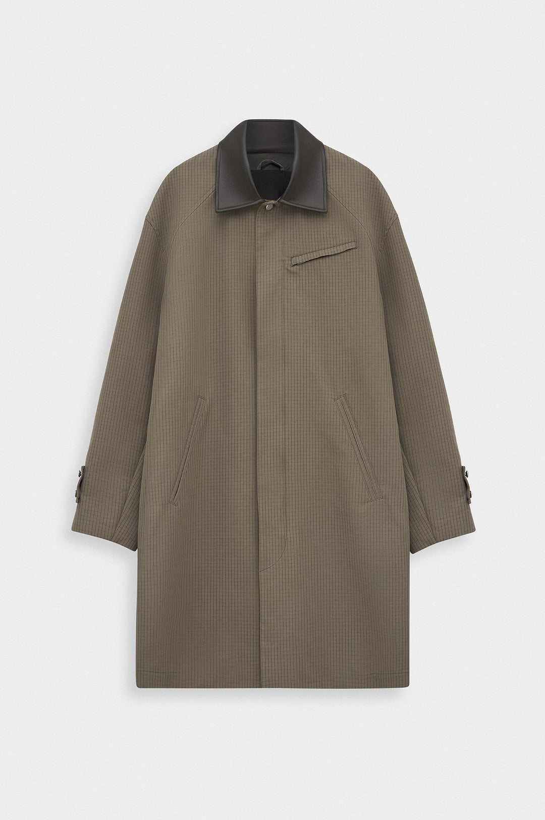Giesto Manteau trench en cuir marron à col contrasté à carreaux - Marron