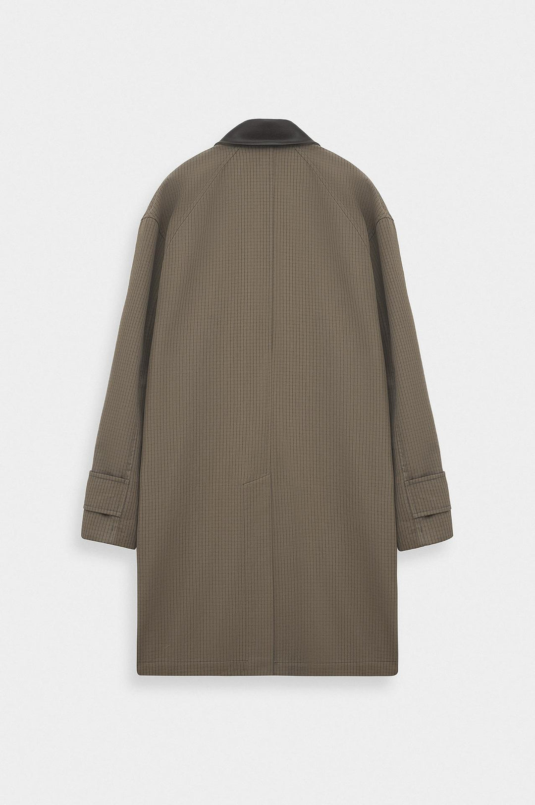 Giesto Manteau trench en cuir marron à col contrasté à carreaux - Marron