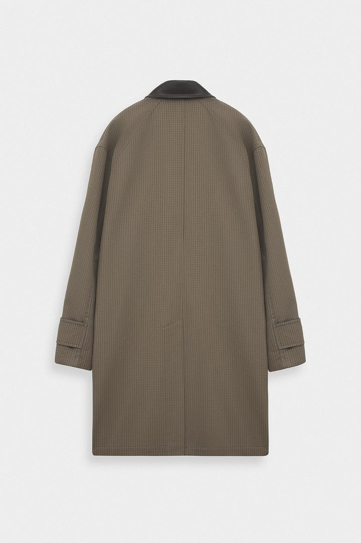 Giesto Manteau trench en cuir marron à col contrasté à carreaux - Marron
