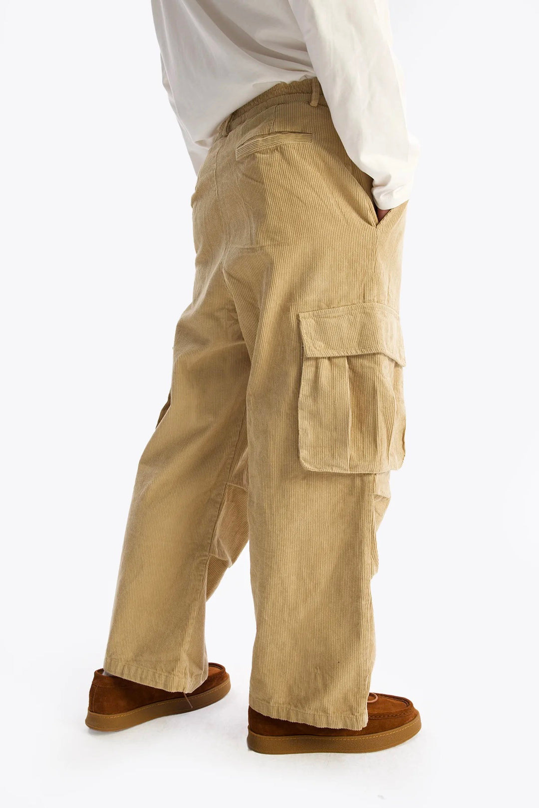 Giesto Pantalon en Velours Côtelé Cargo - Beige