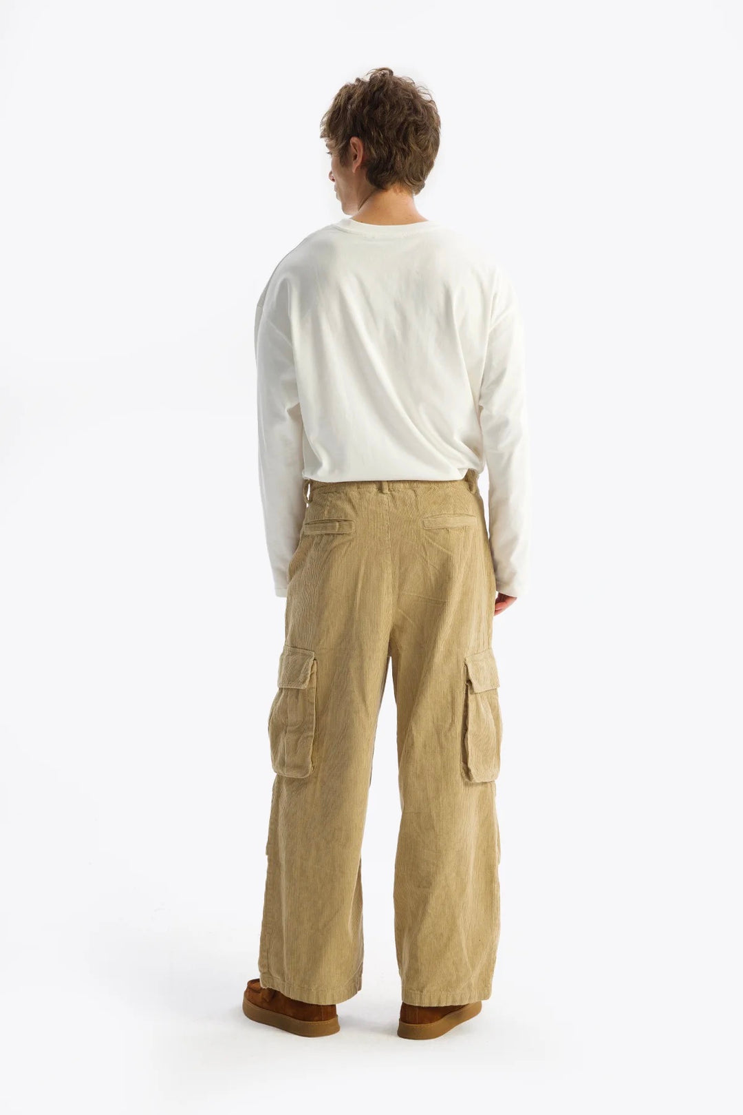 Giesto Pantalon en Velours Côtelé Cargo - Beige