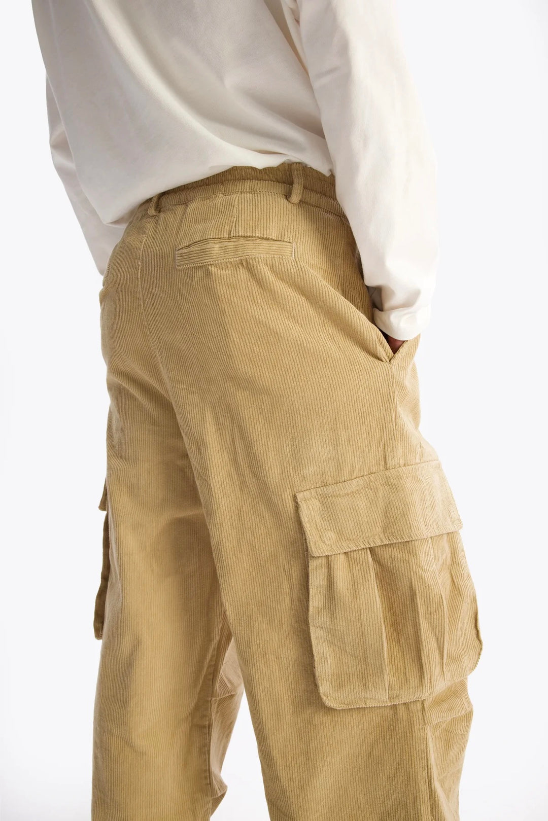 Giesto Pantalon en Velours Côtelé Cargo - Beige