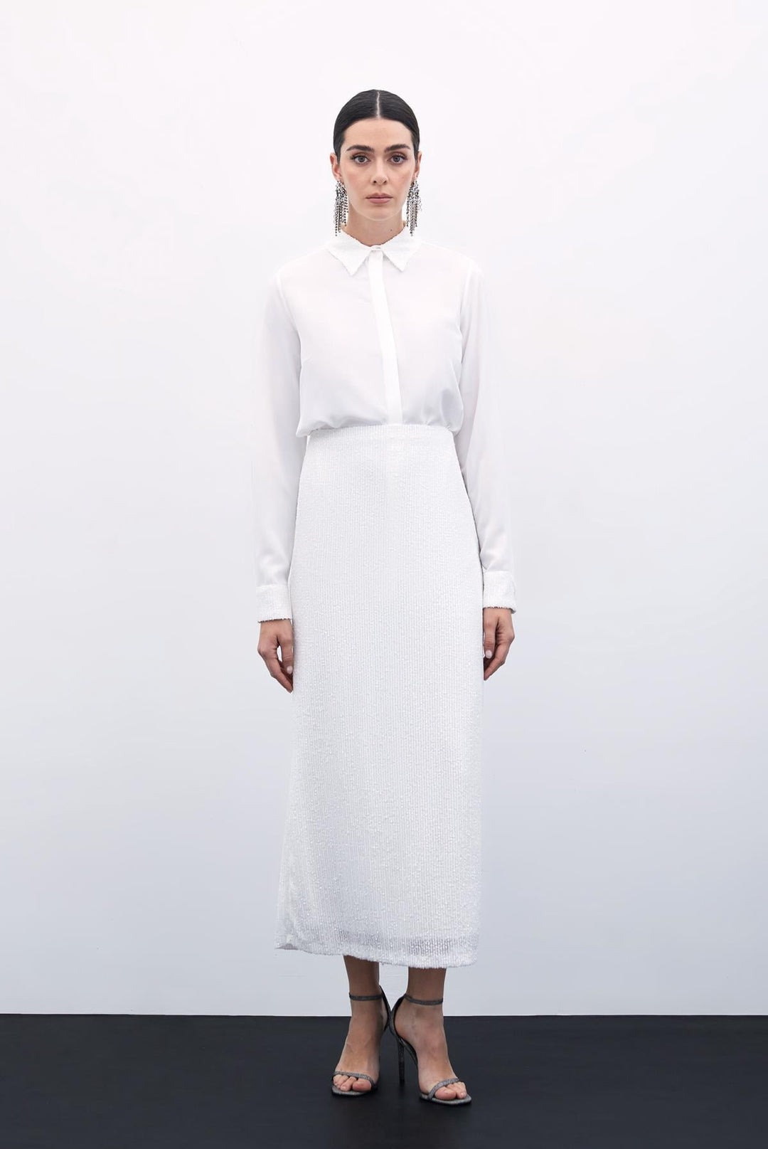 Sateen Jupe midi Karolin - Écru
