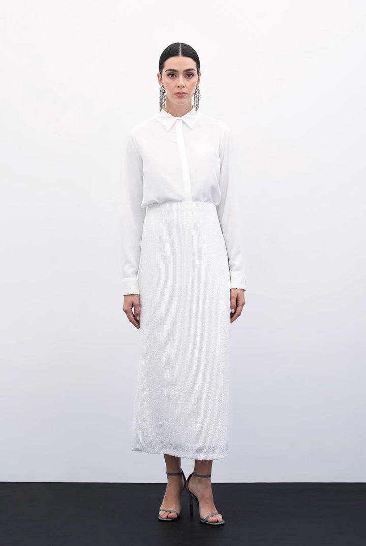 Sateen Jupe midi Karolin - Écru