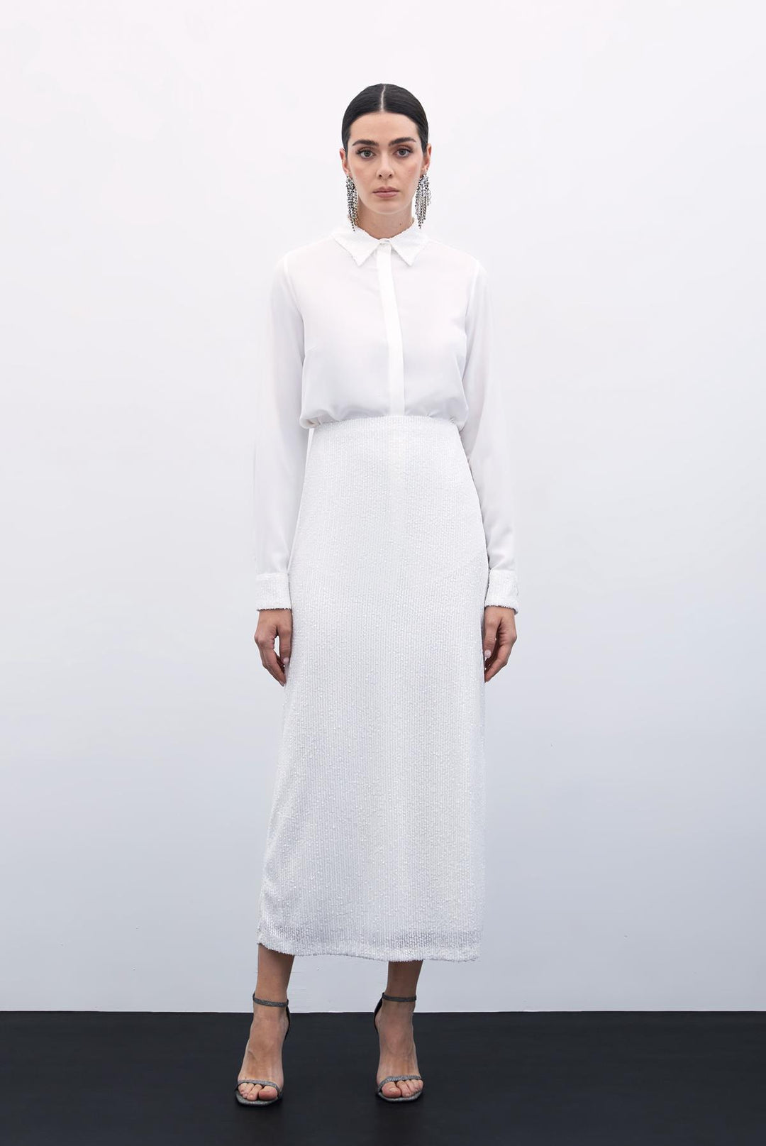 Sateen Jupe midi Karolin - Écru