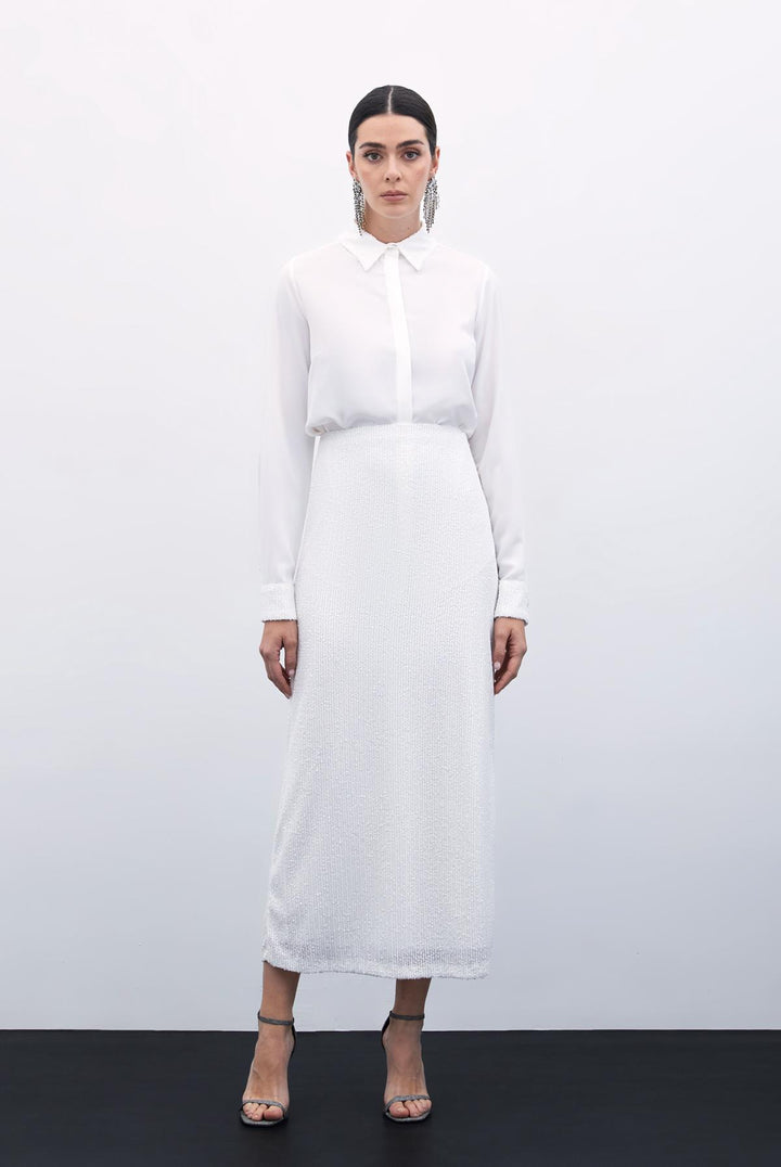 Sateen Jupe midi Karolin - Écru