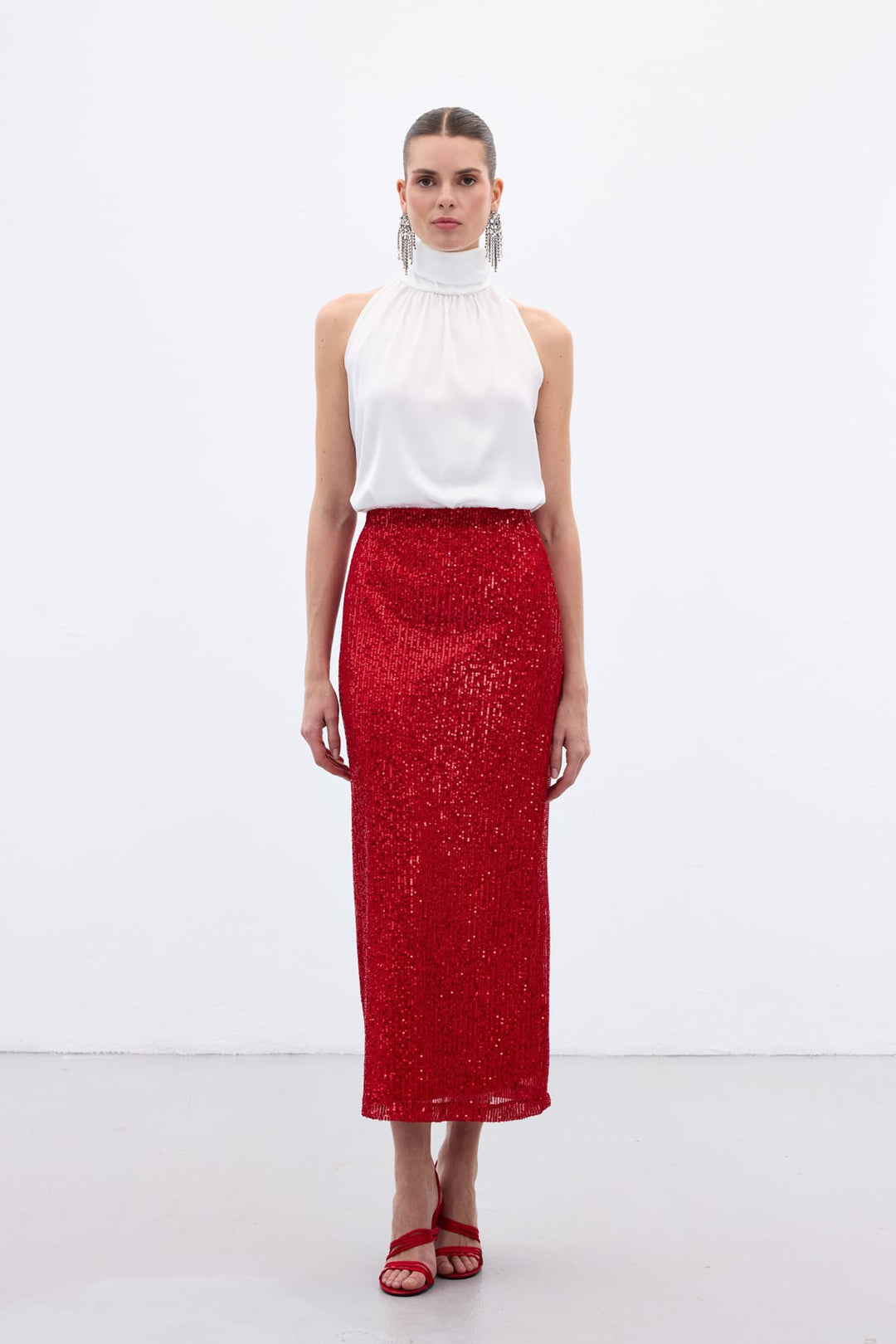 Sateen Jupe Midi Karolin - Rouge