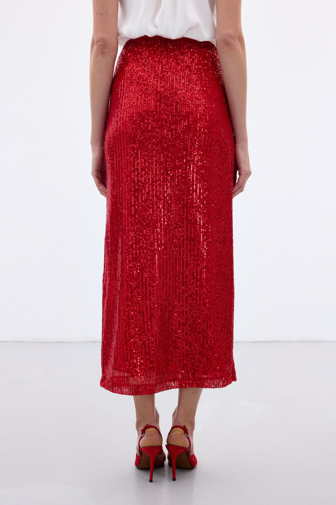 Sateen Jupe Midi Karolin - Rouge