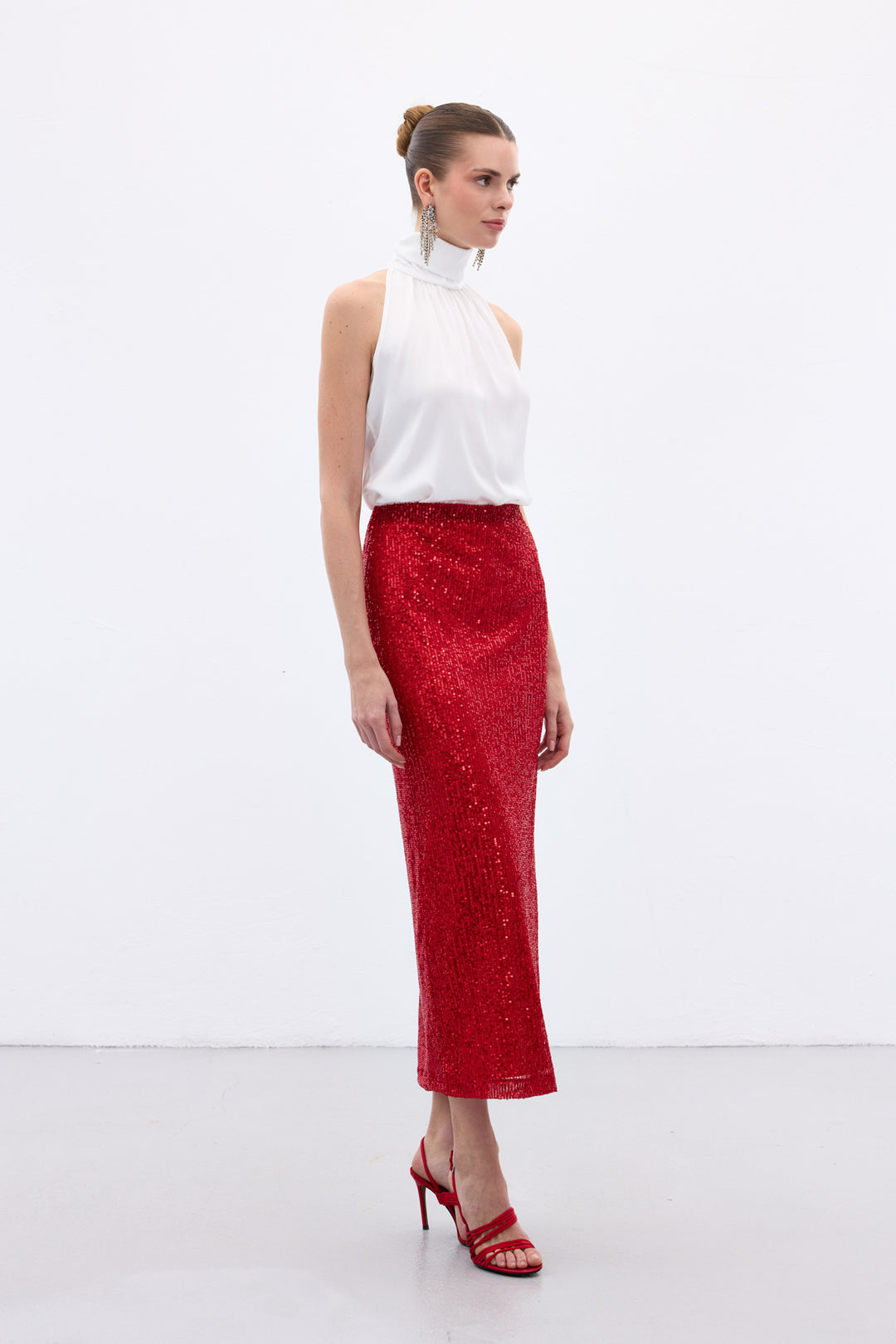 Sateen Jupe Midi Karolin - Rouge