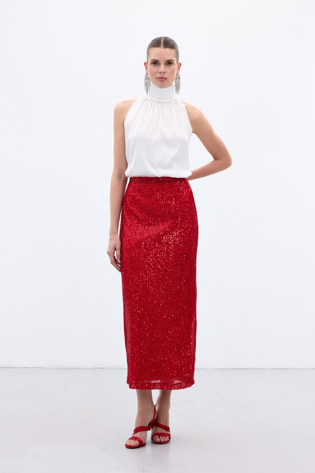 Sateen Jupe Midi Karolin - Rouge