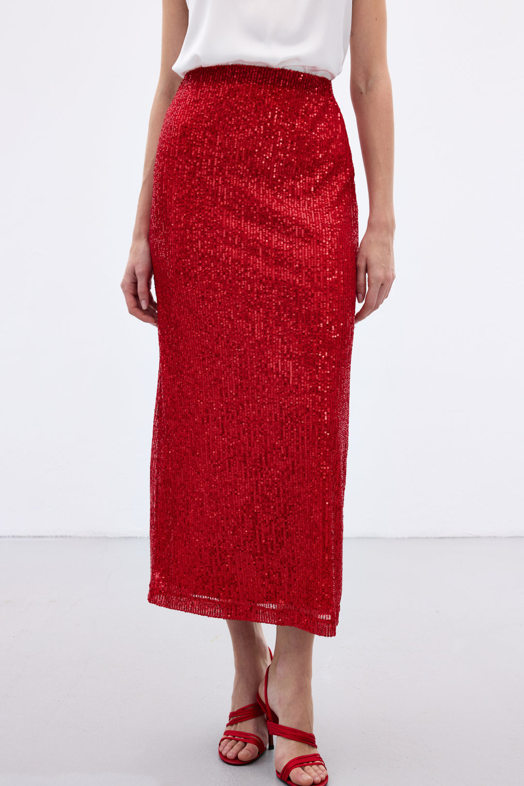 Sateen Jupe Midi Karolin - Rouge
