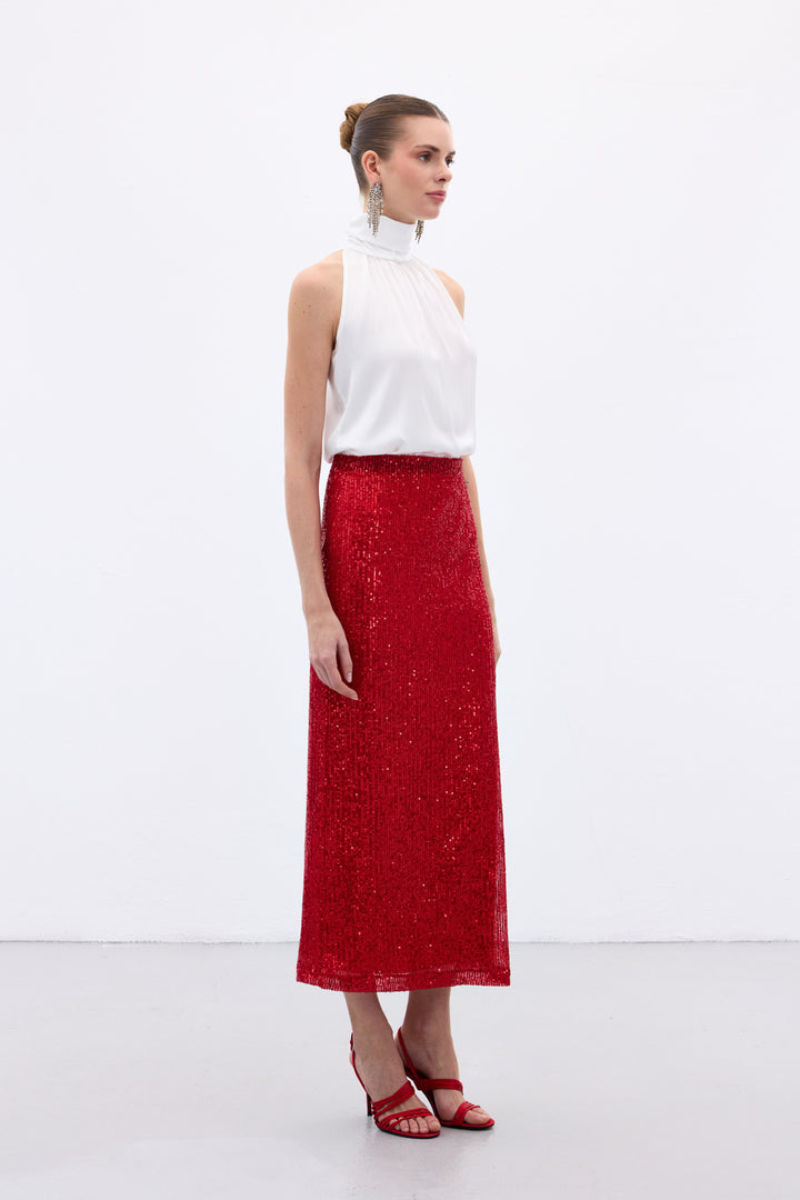 Sateen Jupe Midi Karolin - Rouge