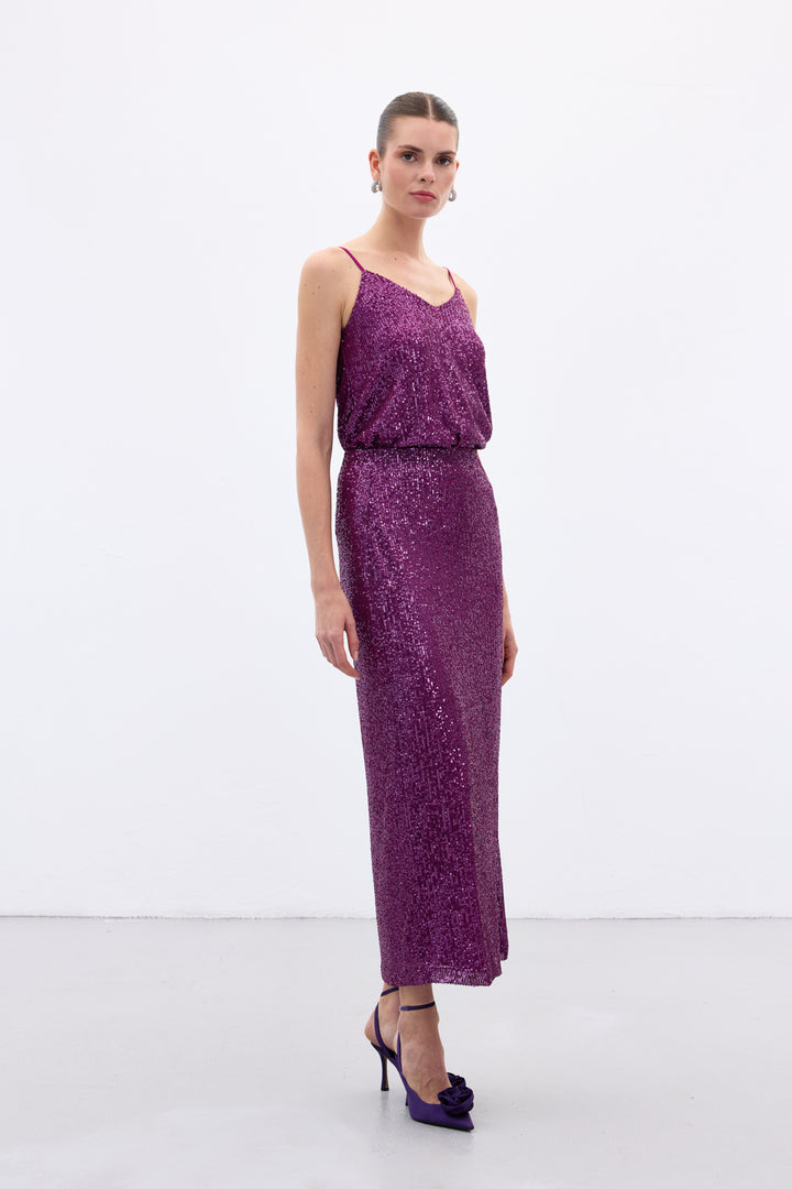Sateen Jupe Midi Karolin - Prune