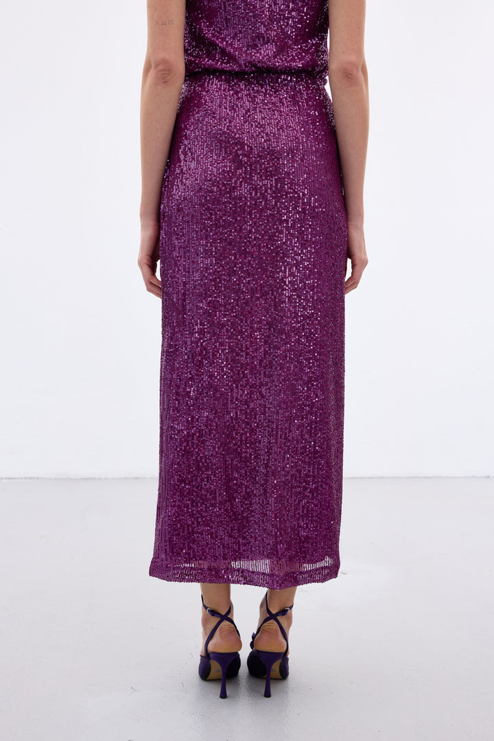 Sateen Jupe Midi Karolin - Prune