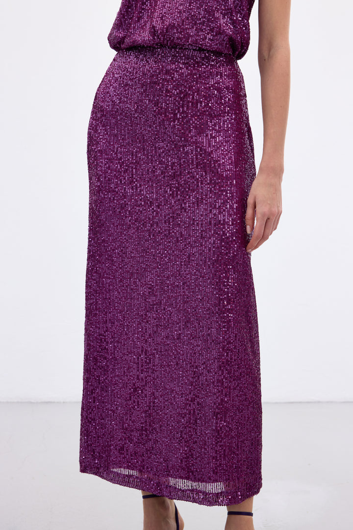 Sateen Jupe Midi Karolin - Prune