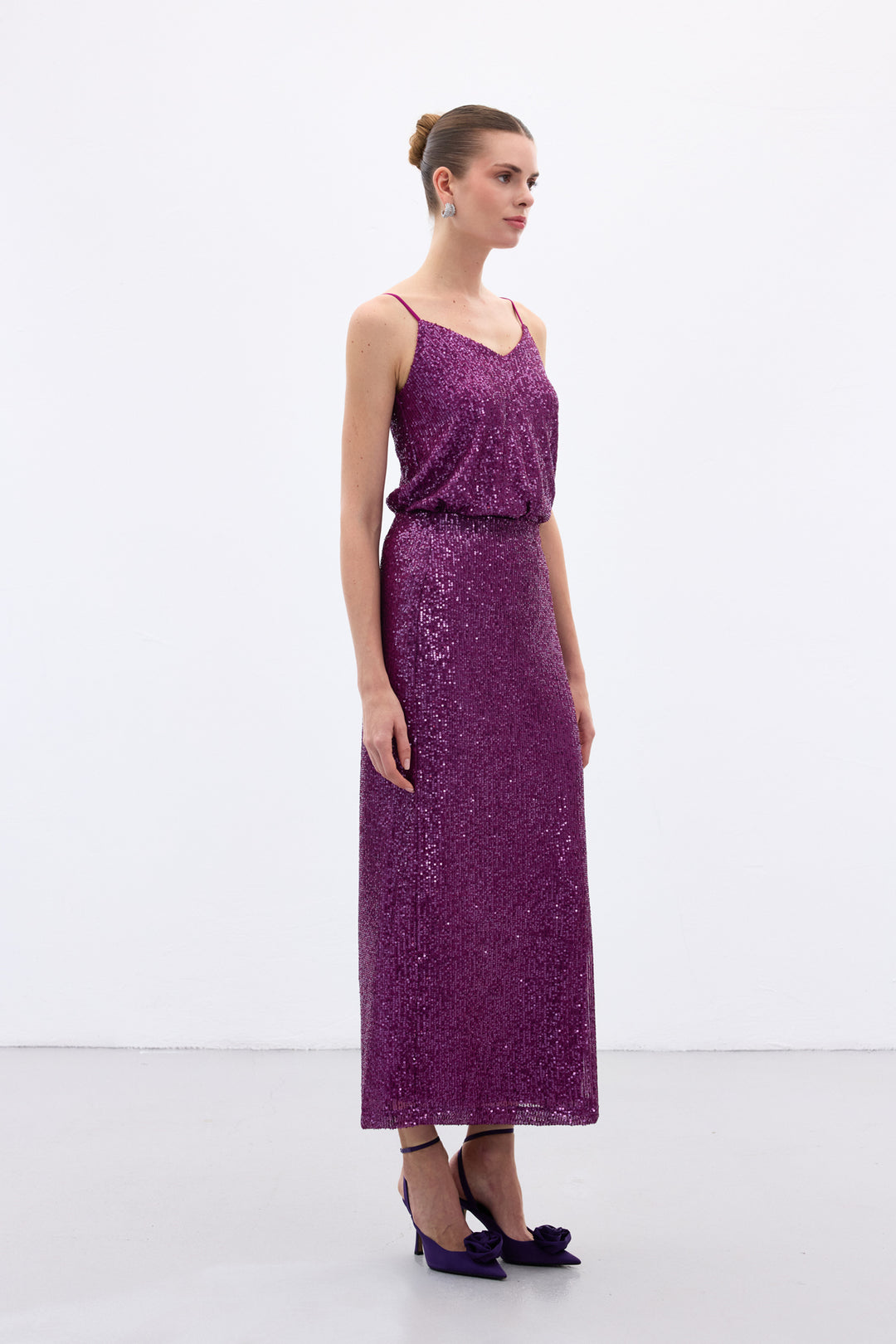 Sateen Jupe Midi Karolin - Prune