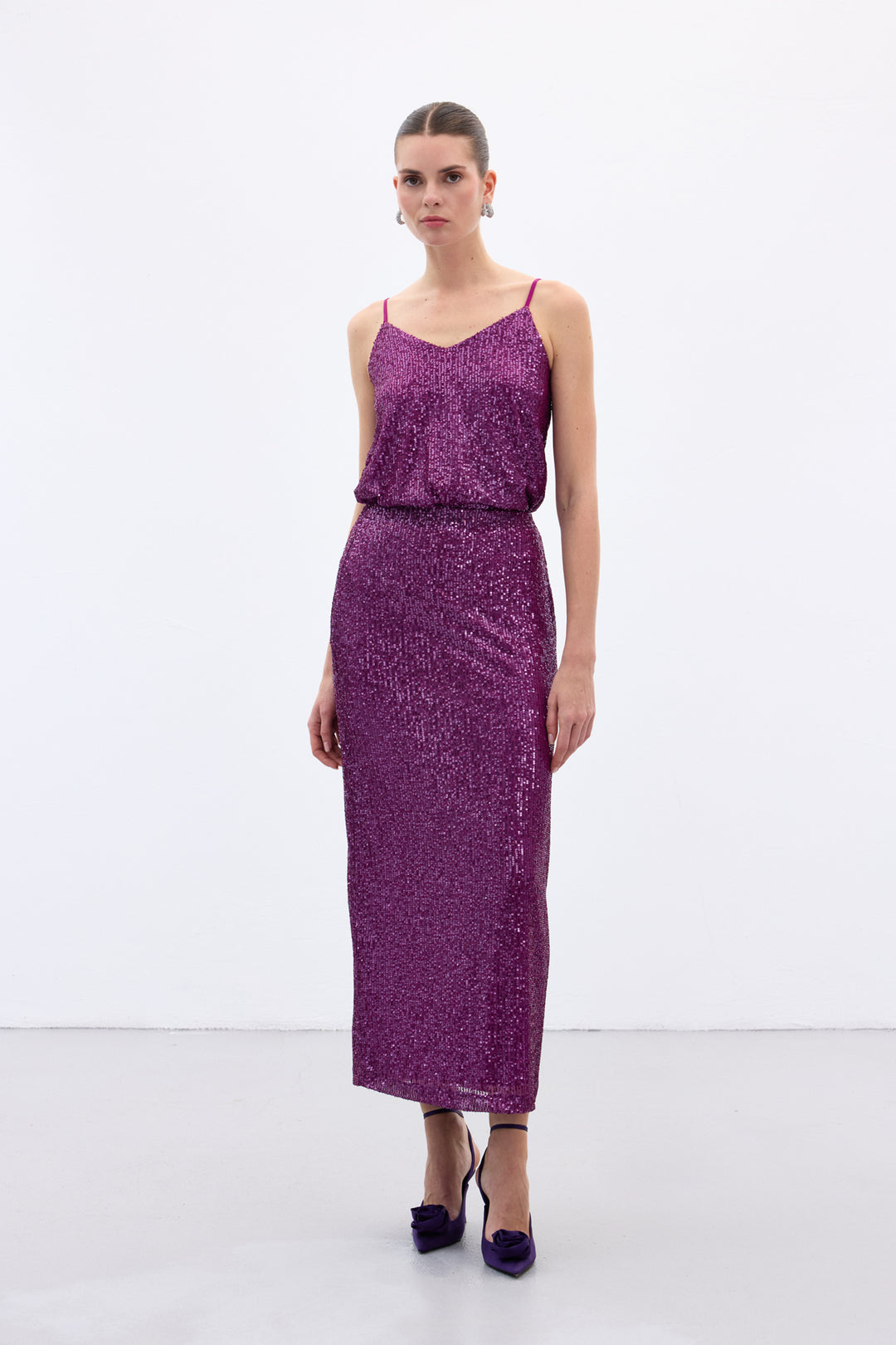 Sateen Jupe Midi Karolin - Prune
