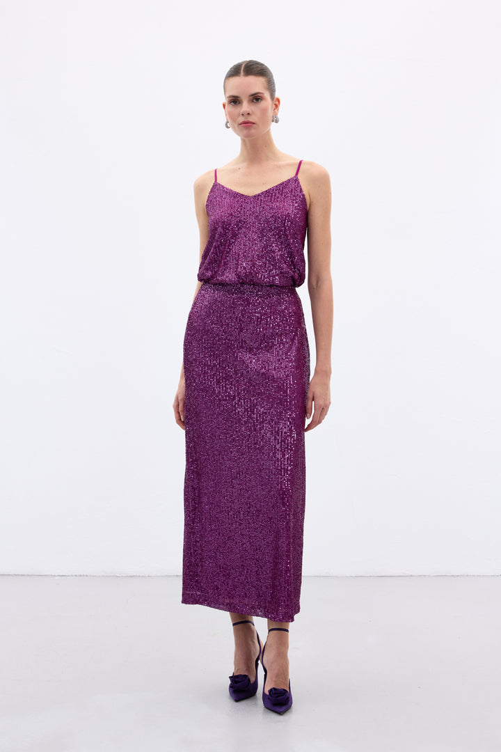 Sateen Jupe Midi Karolin - Prune