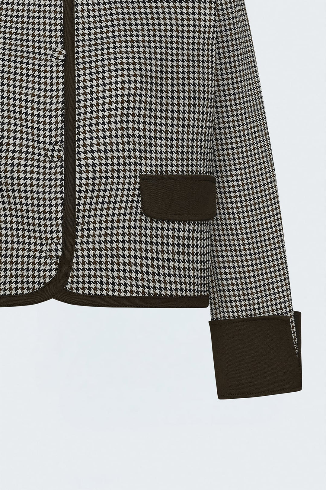 Sateen Veste Détail Denim à Motif Pied-de-Poule - Marron