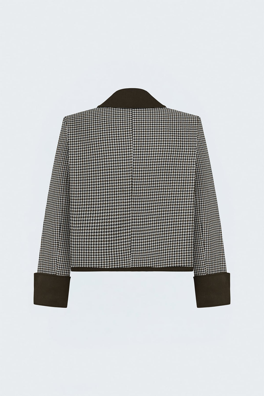 Sateen Veste Détail Denim à Motif Pied-de-Poule - Marron