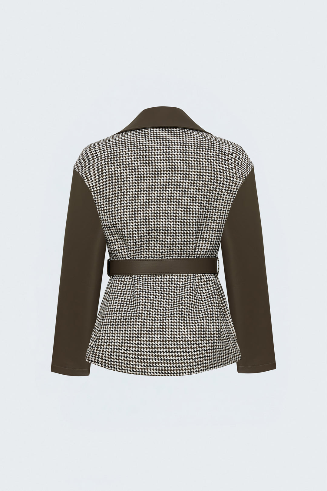 Sateen Veste en cuir avec garniture à motif pied-de-poule - Marron