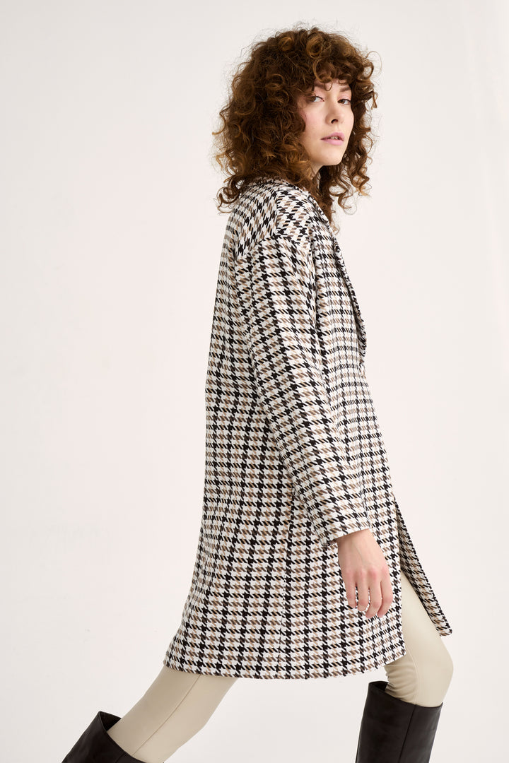 Sateen Manteau à Motif à Carreaux - Marron