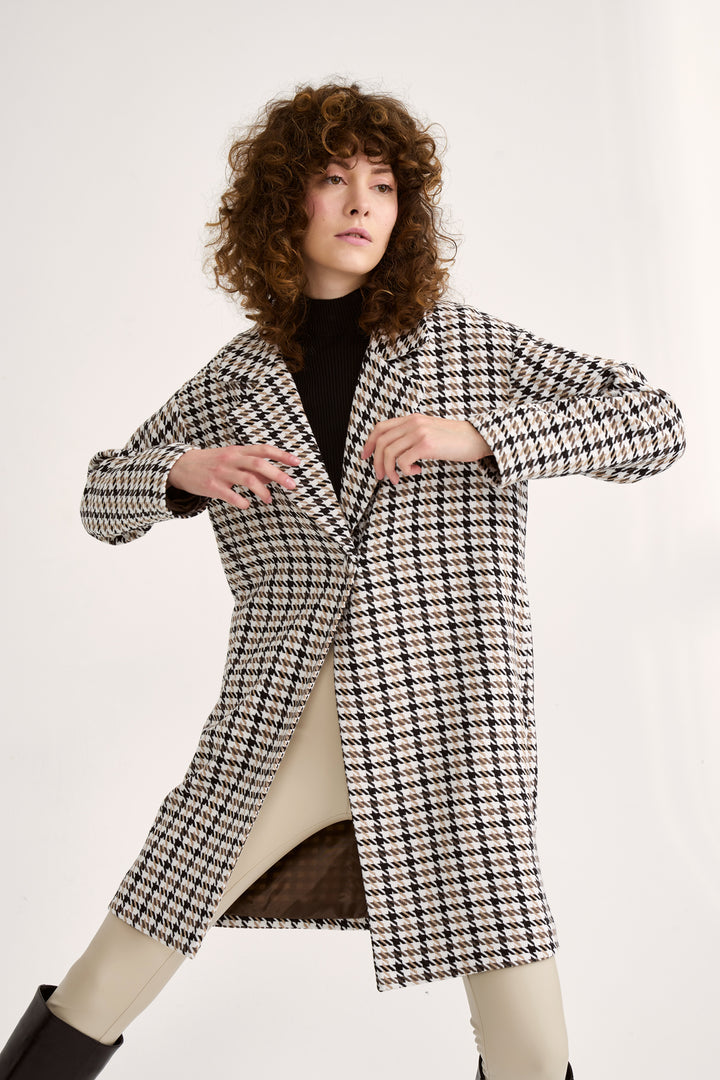 Sateen Manteau à Motif à Carreaux - Marron