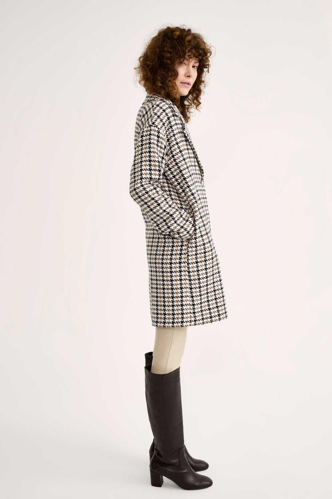 Sateen Manteau à Motif à Carreaux - Marron