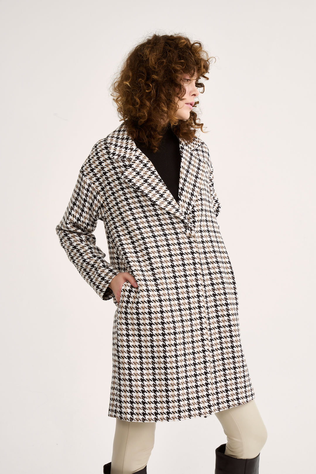 Sateen Manteau à Motif à Carreaux - Marron
