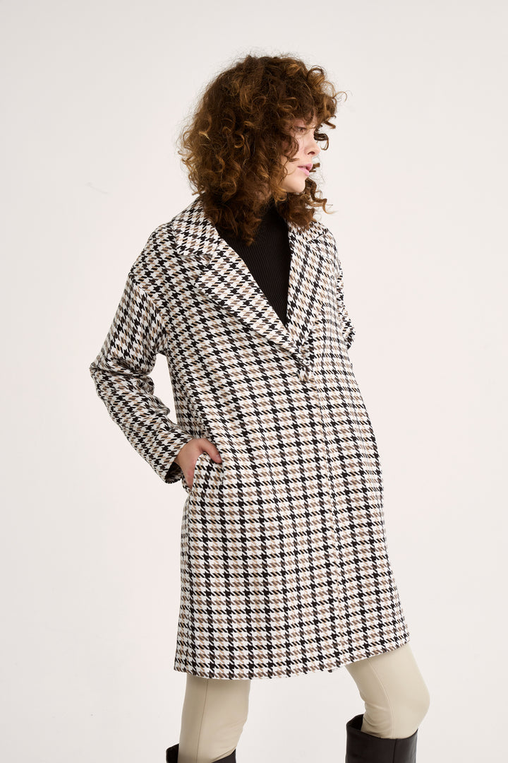 Sateen Manteau à Motif à Carreaux - Marron