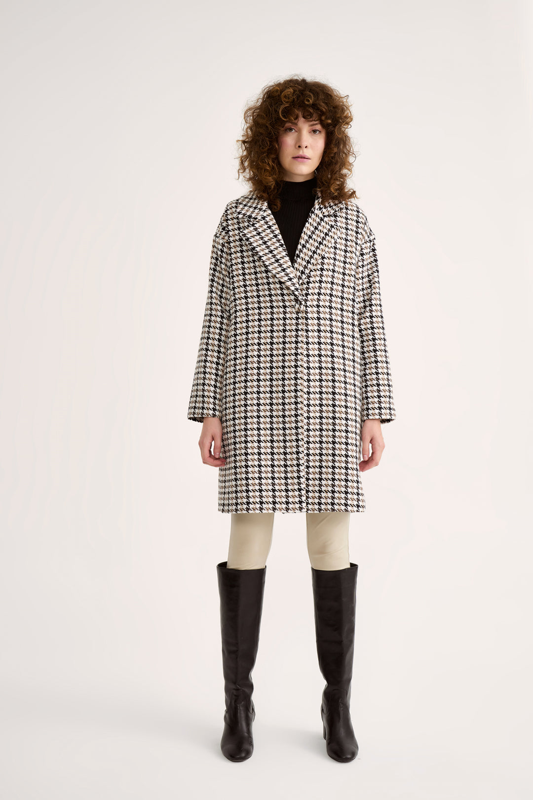 Sateen Manteau à Motif à Carreaux - Marron