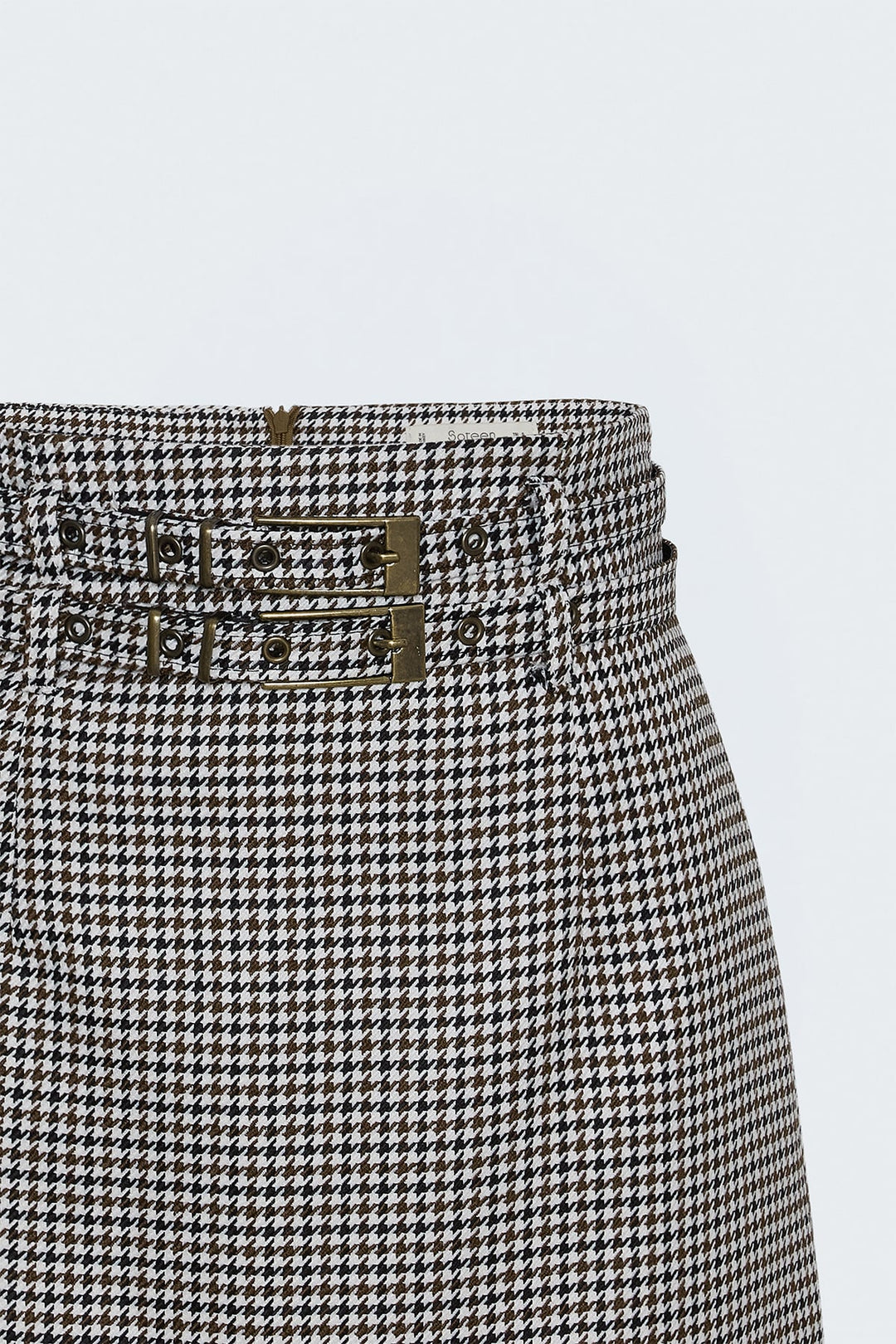 Sateen Jupe Mini à Motif Pied-de-Poule - Marron