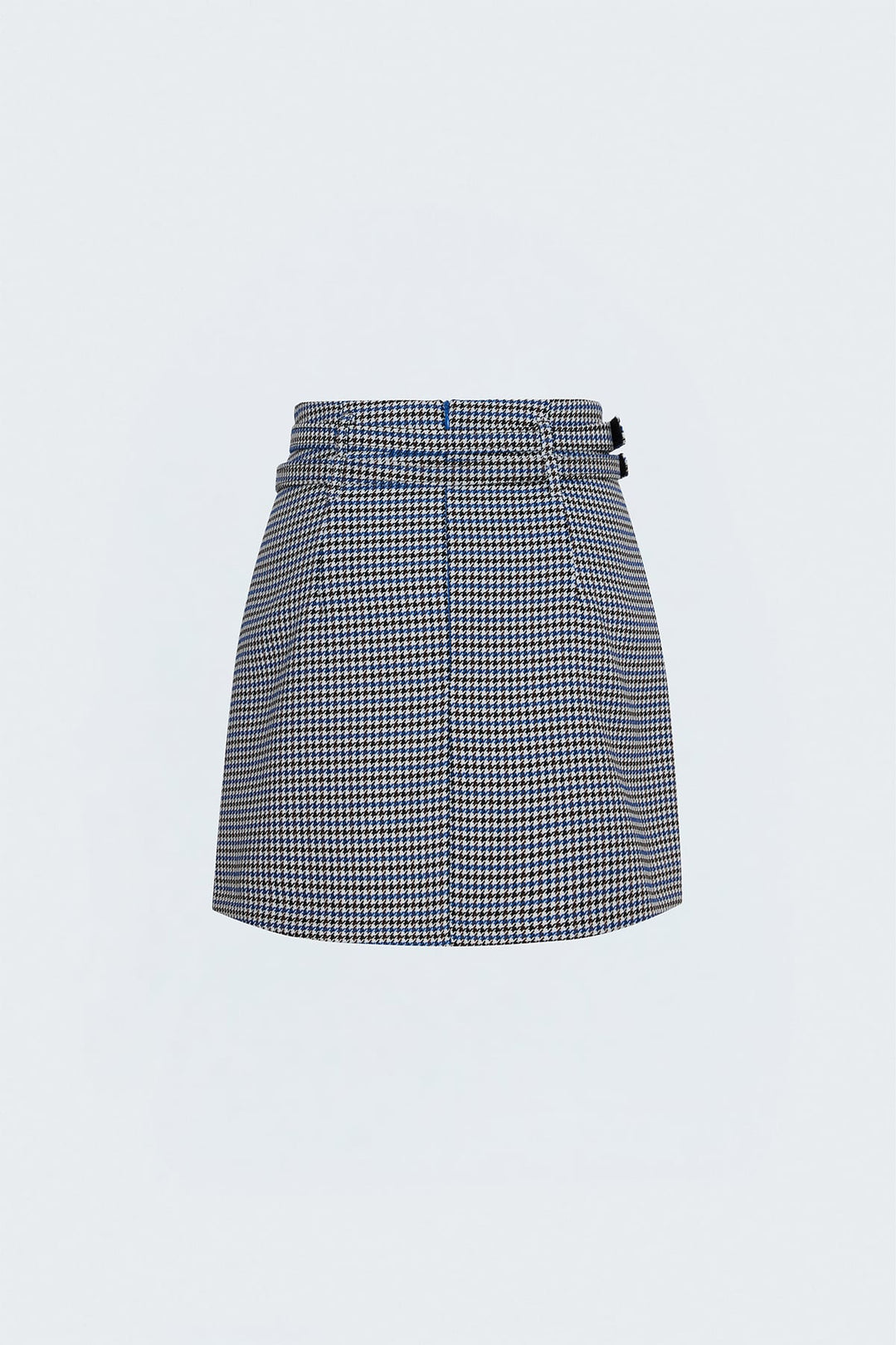 Sateen Jupe Mini à Motif Pied-de-Poule - Bleu