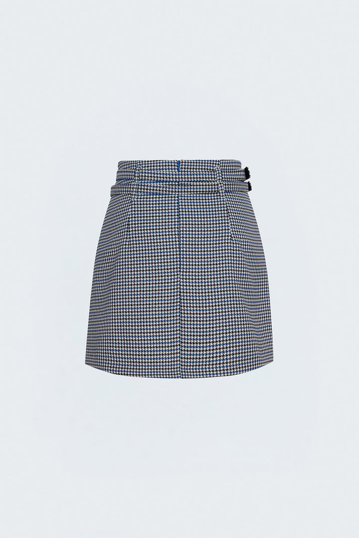 Sateen Jupe Mini à Motif Pied-de-Poule - Bleu