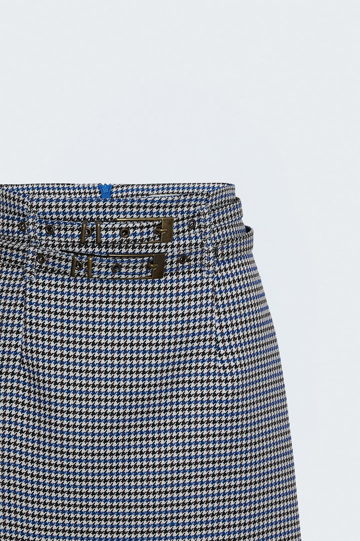 Sateen Jupe Mini à Motif Pied-de-Poule - Bleu