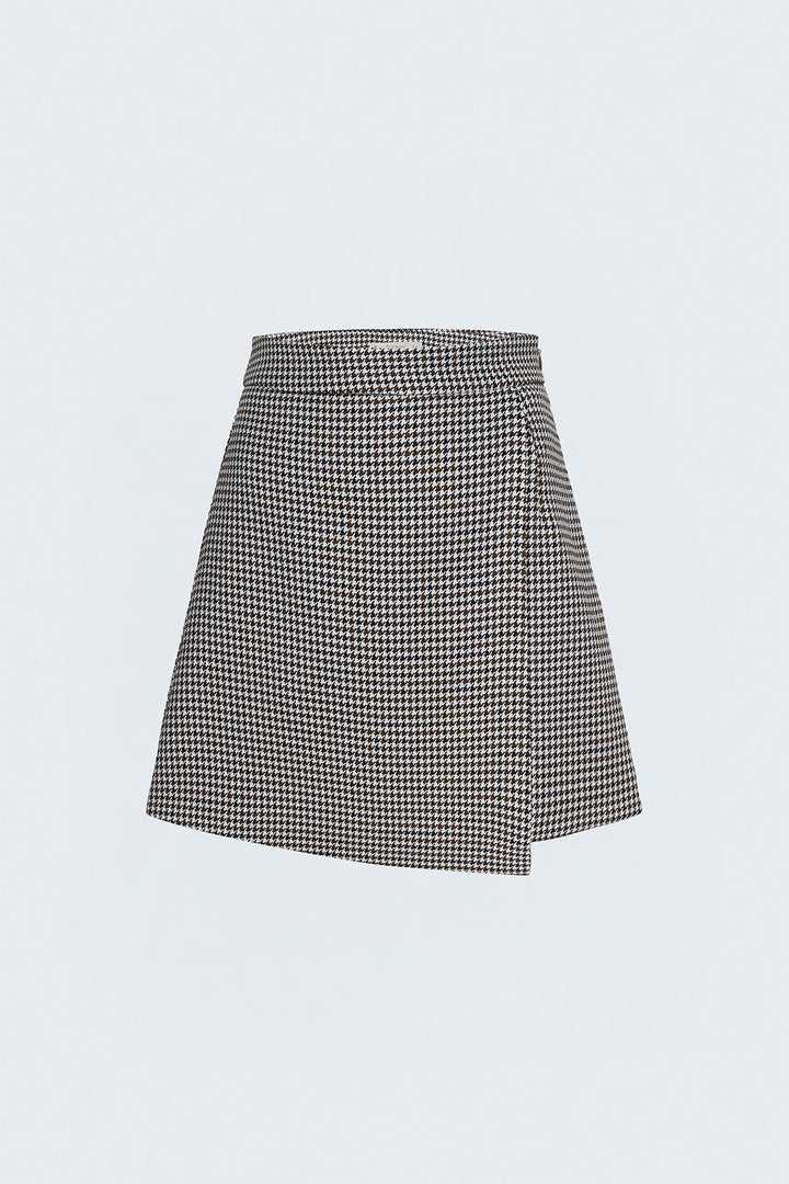 Sateen Jupe Short à Motif Pied-de-Poule - Marron