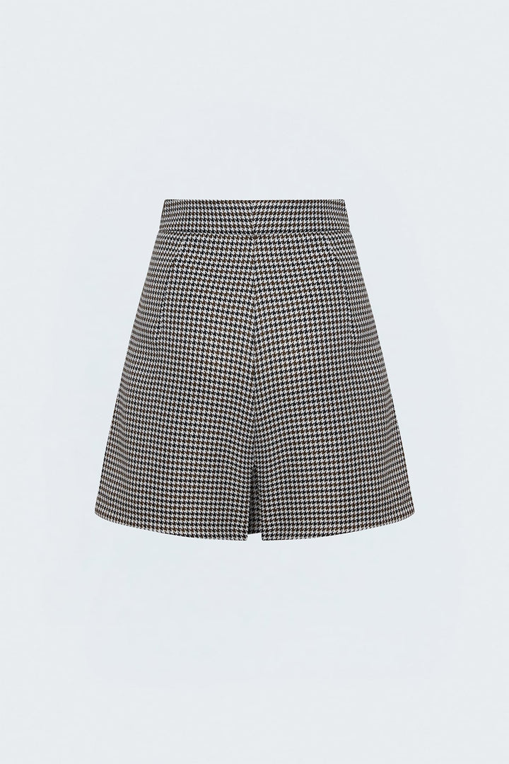Sateen Jupe Short à Motif Pied-de-Poule - Marron