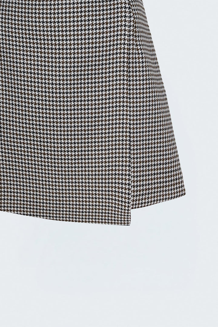 Sateen Jupe Short à Motif Pied-de-Poule - Marron