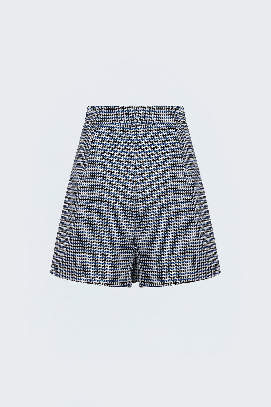 Sateen Jupe Short à Motif Pied-de-Poule - Bleu