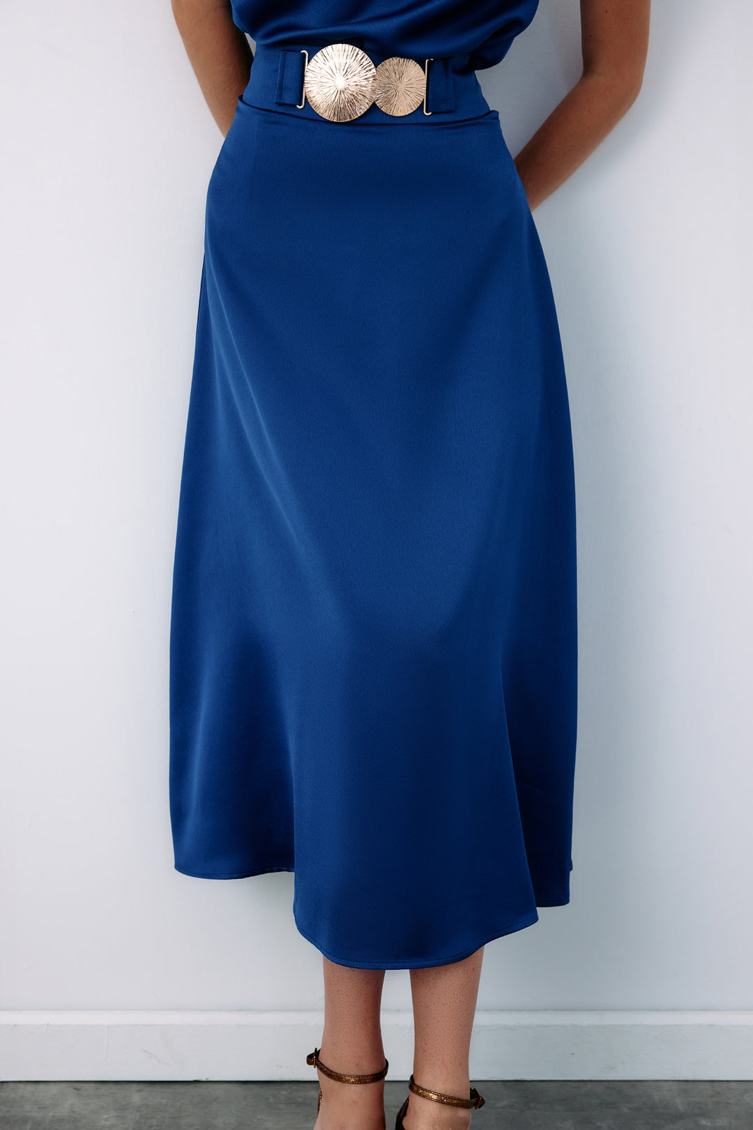 Sateen Jupe évasée avec accessoire ceinture - Bleu marine