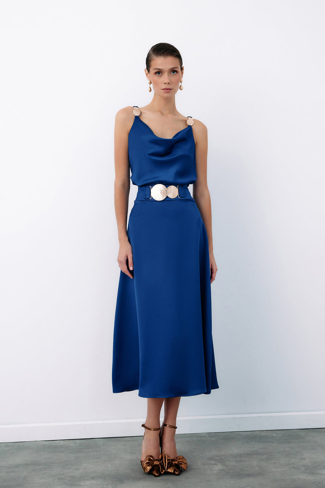 Sateen Jupe évasée avec accessoire ceinture - Bleu marine