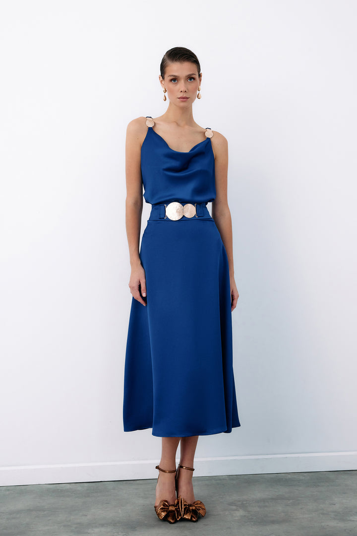 Sateen Jupe évasée avec accessoire ceinture - Bleu marine